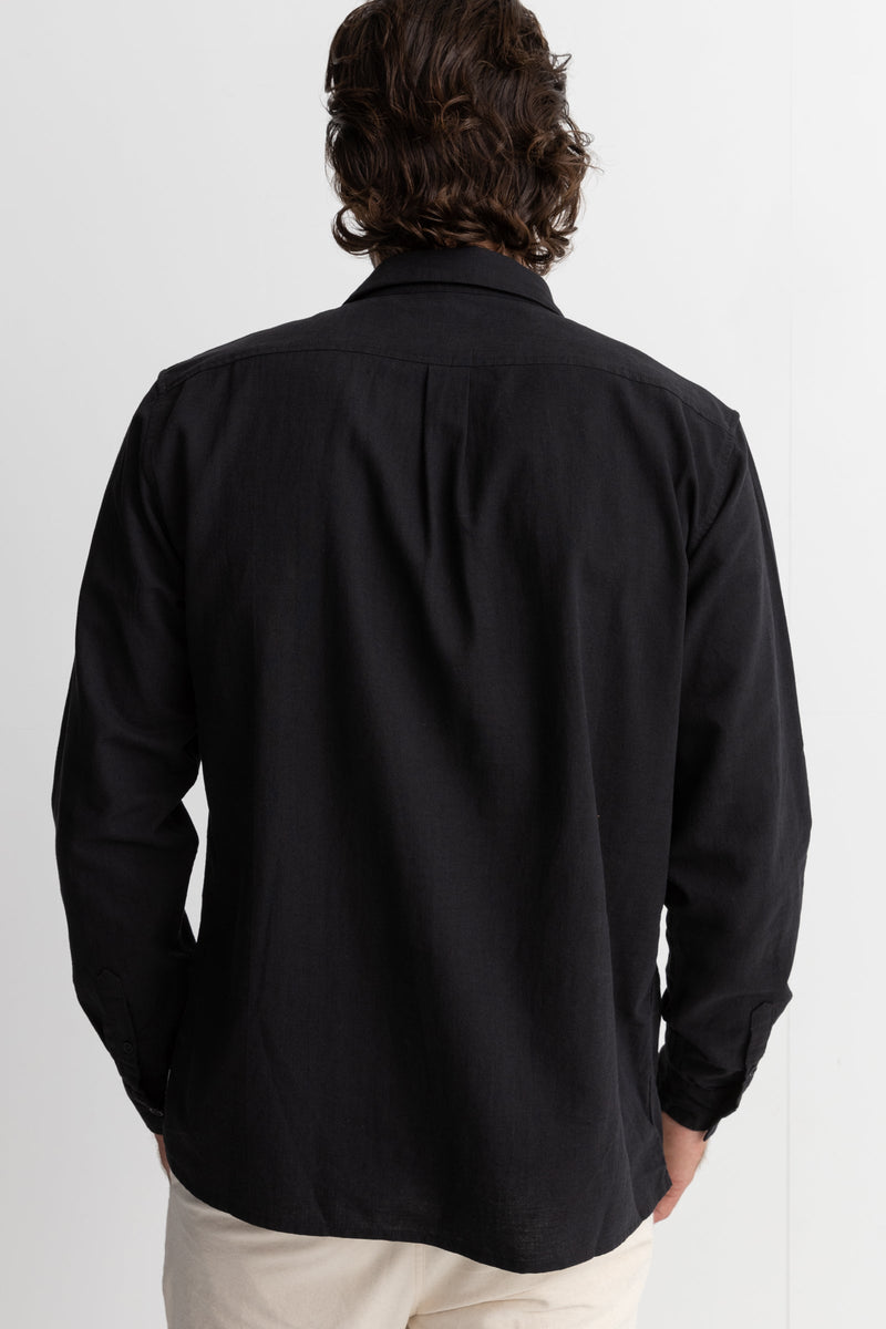 Classic Linen Long Sleeve Shirt - Vintage Black - Catani Clothing