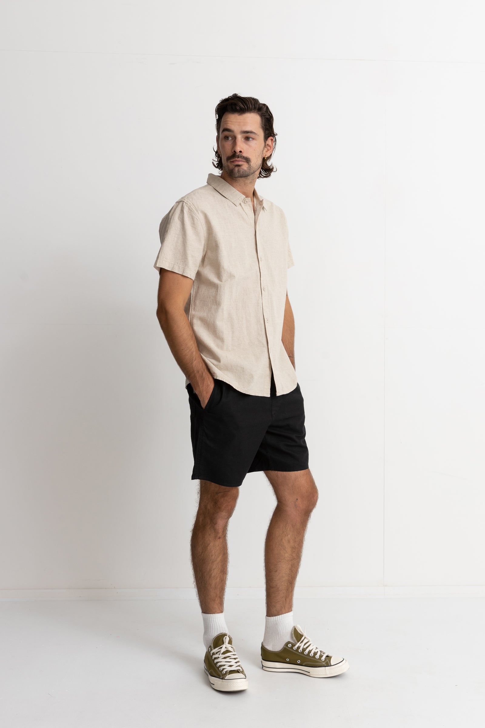 Rhythm Classic Linen Short Sleeve Shirt - Sand (view 4)