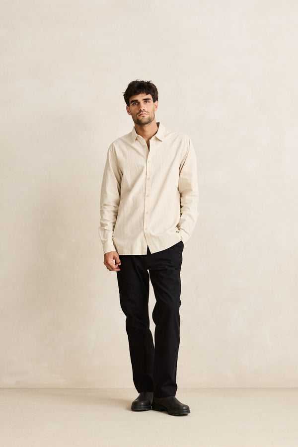 Classic Linen Long Sleeve Shirt - Sand