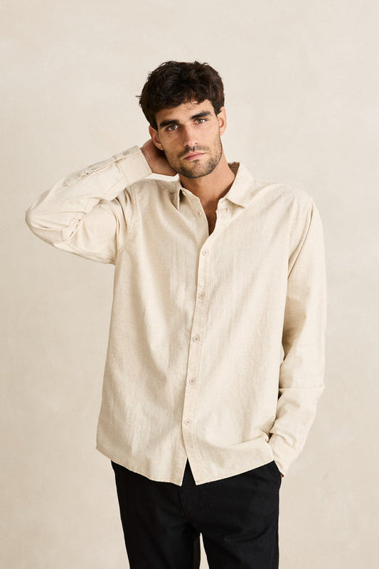 Classic Linen Long Sleeve Shirt - Sand