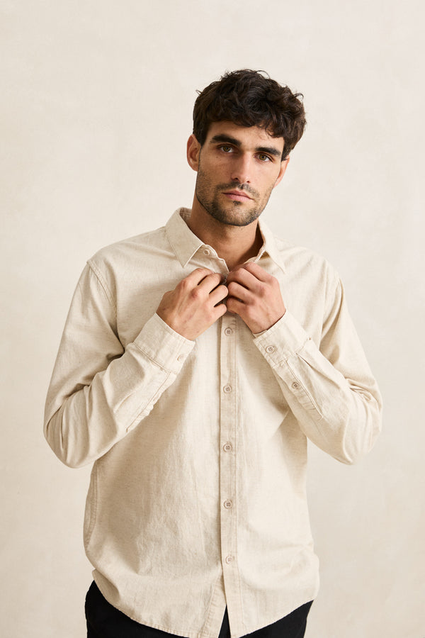 Classic Linen Long Sleeve Shirt - Sand