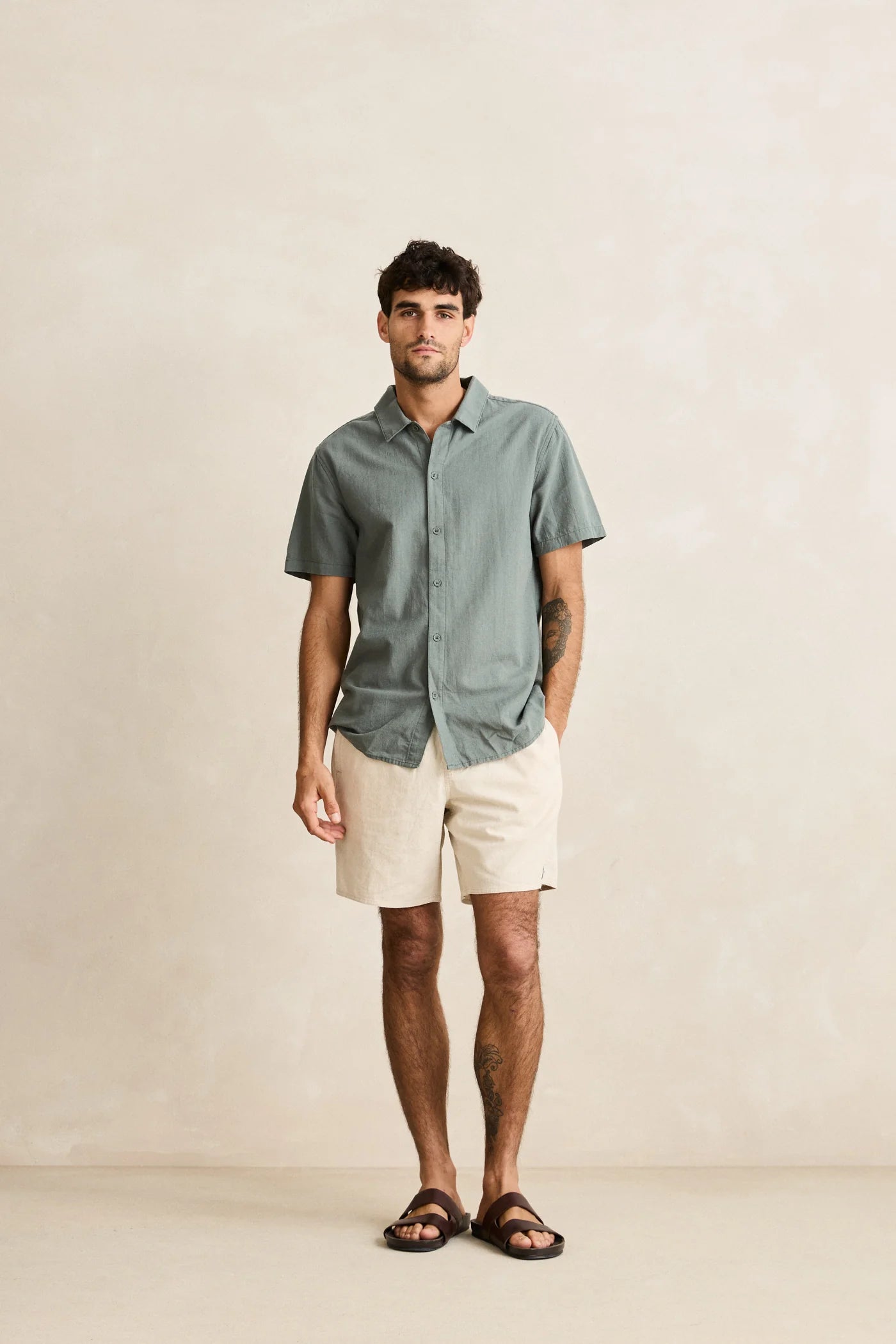 Rhythm Classic Linen Short Sleeve Shirt - Silver Pine (view 6)