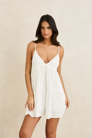Classic Tiered Mini Dress - White - Catani Clothing
