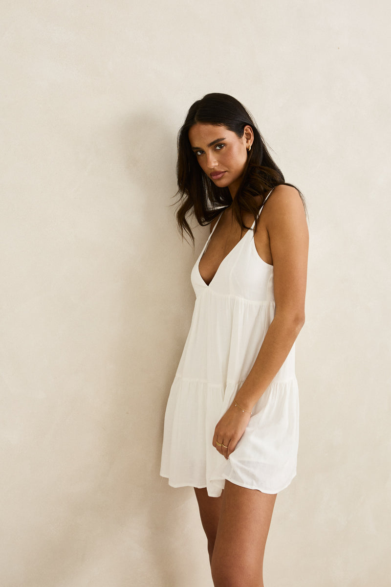 Rhythm Classic Tiered Mini Dress - White (view 5)