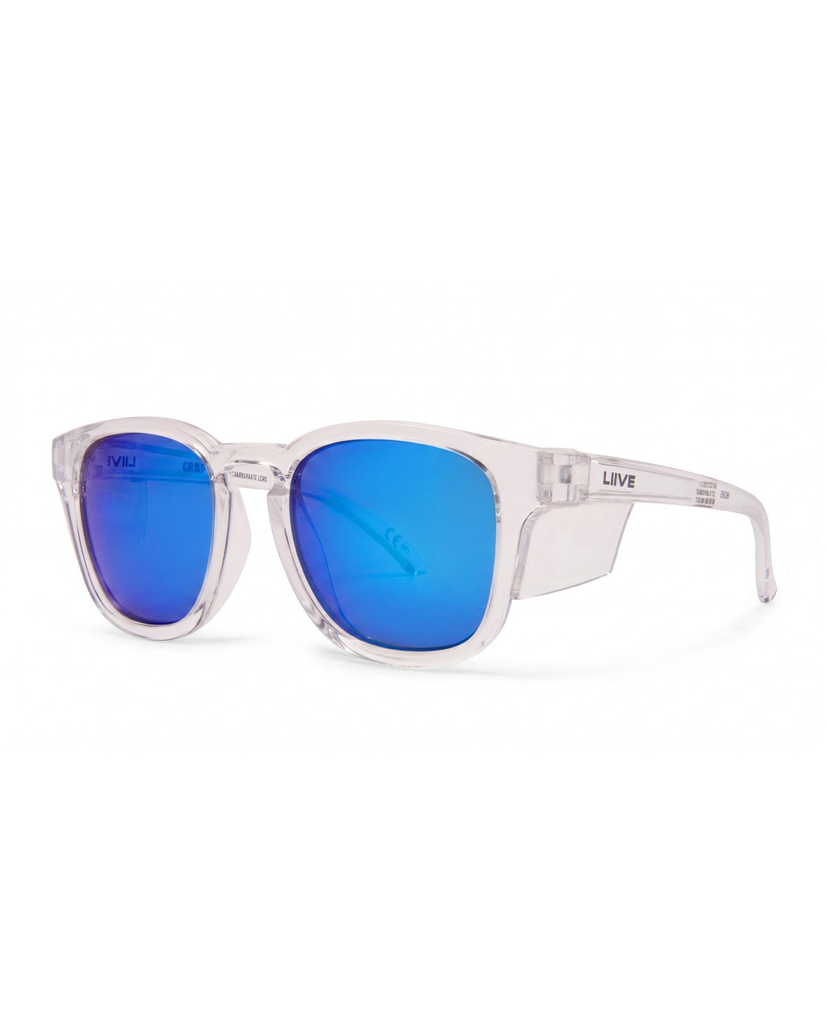 Liive Z Crafter X safety sunglasses in crystal with blue mirror polarised lens