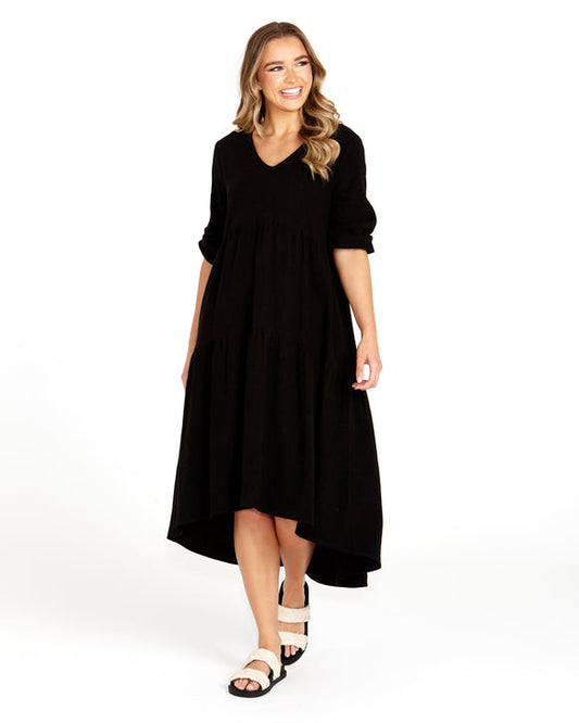 Bridie Tiered Midi Dress - Black