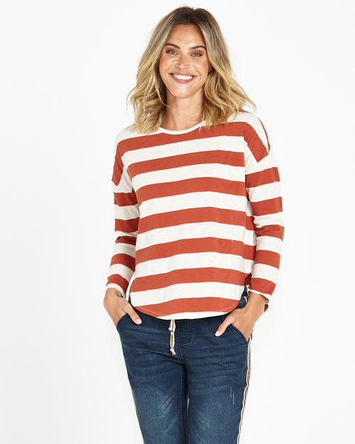 Jessie Long Sleeve Tee - Dusty Terracotta Stripe