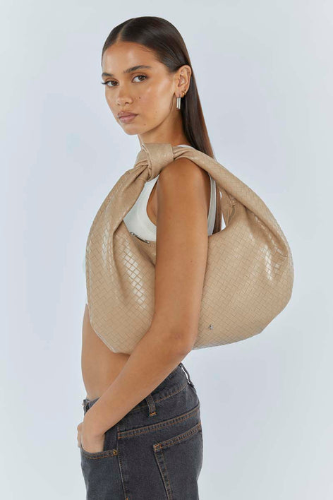 Evity Weave Shoulder Bag - Nude Weave / Silver