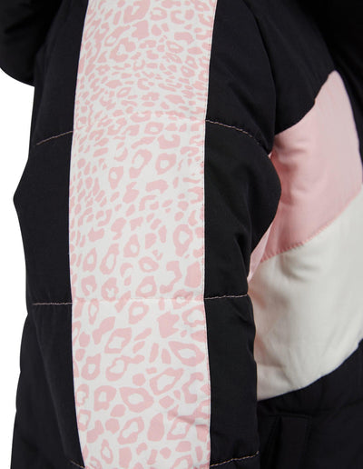 Eve Girl Base Panelled Puffer - Black / Pink Leopard - Teens (view 3)