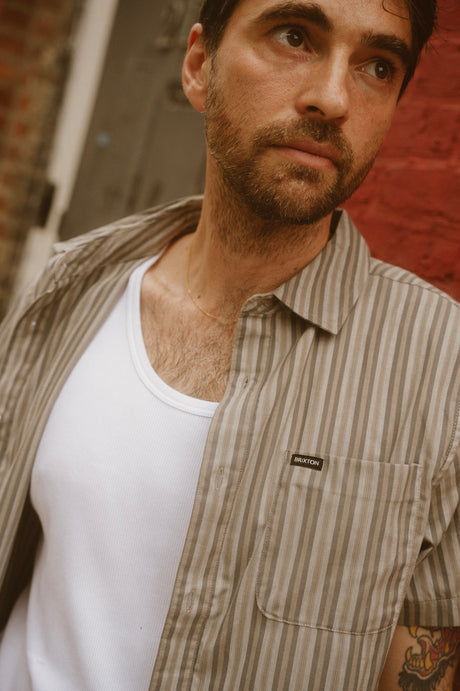Brixton Charter Stripe Short Sleeve Woven - Charcoal Grey (view 4)