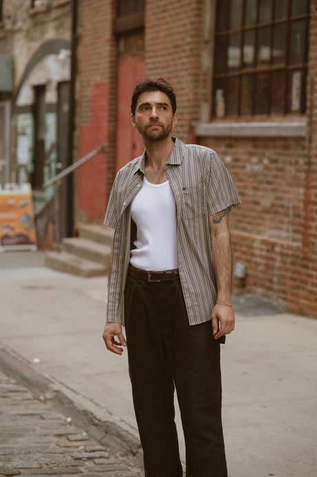 Charter Stripe Short Sleeve Woven - Charcoal Grey