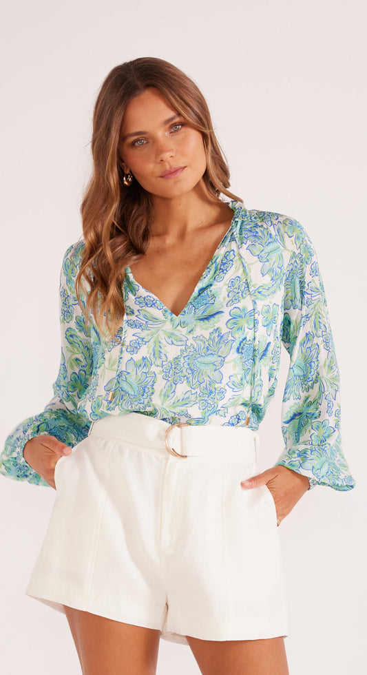 Alessia Long Sleeve Blouse - Blue Floral
