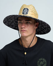 The Mad Hueys Triple Anchor Straw Hat Natural - on head