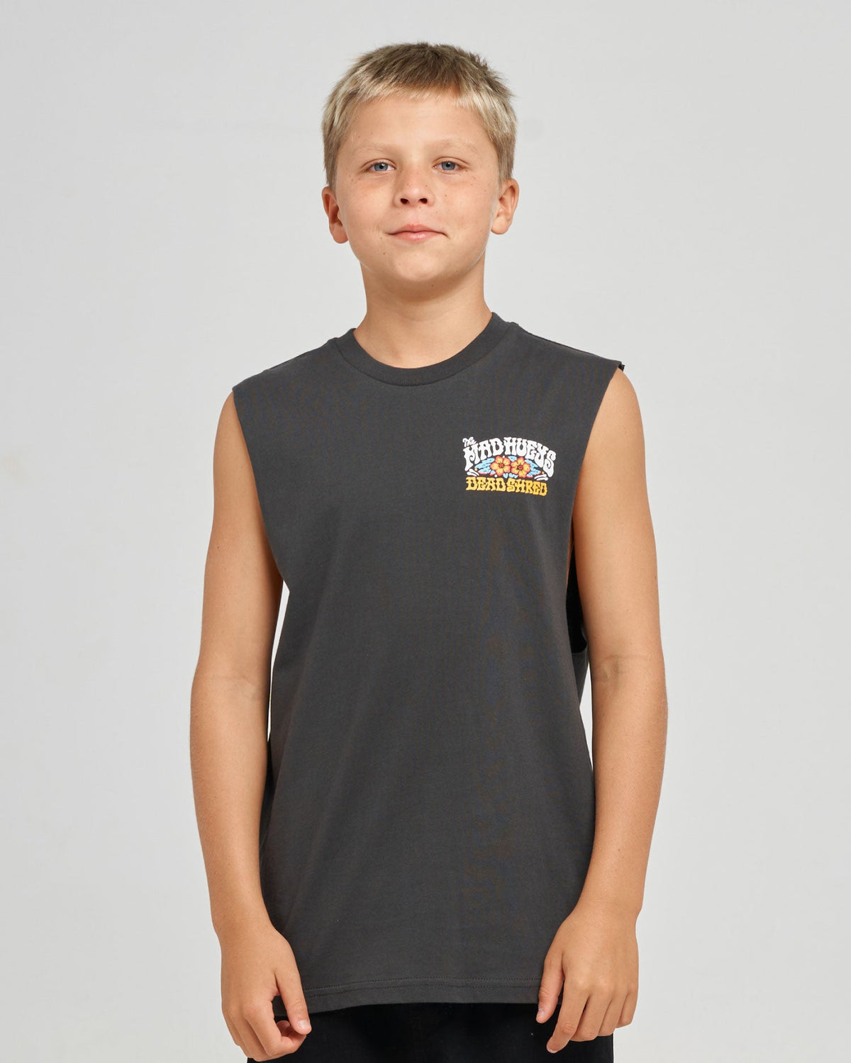 The Mad Hueys Shred Dead youth muscle tee in vintage black