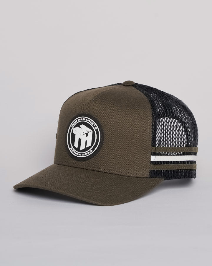 The Mad Hueys Cube Hueys twill trucker cap in olive