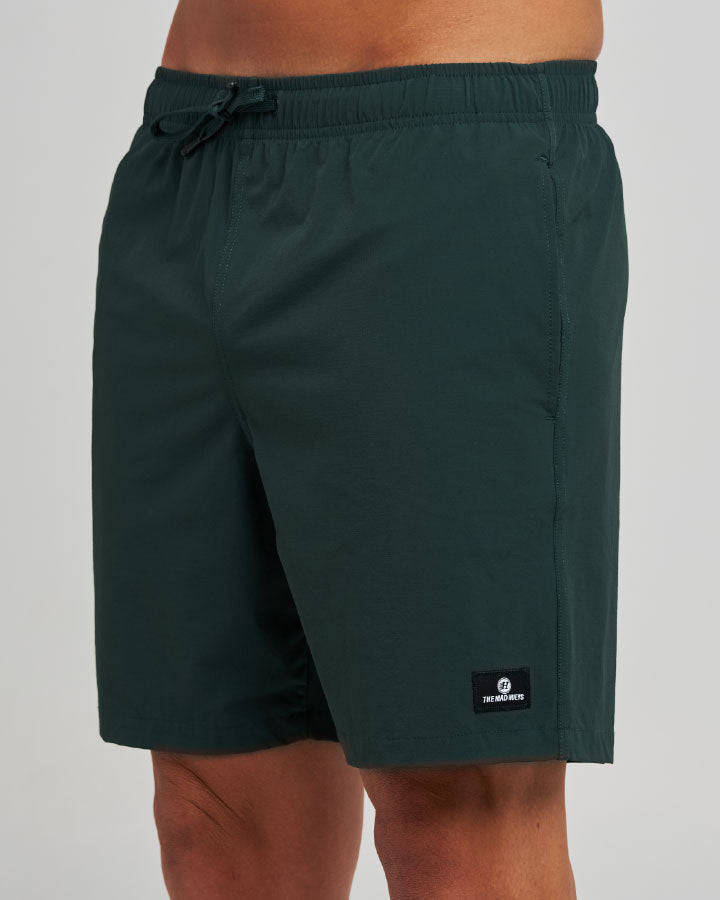 The Mad Hueys Freestyle 18 inch Swim Volley Short in pine green - detail