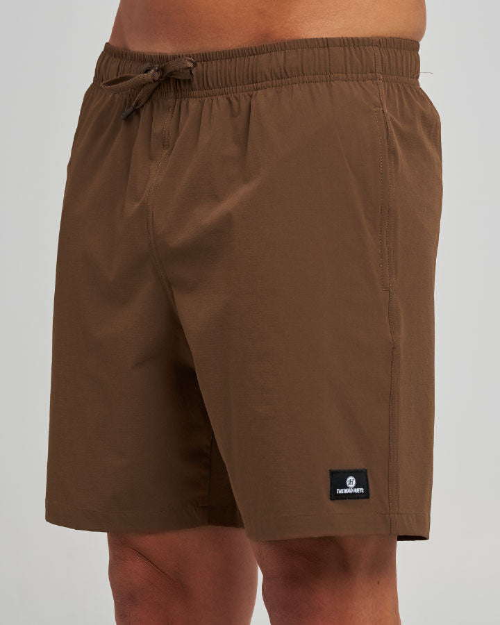 The Mad Hueys Freestyle 18 inch Swim Volley Short in walnut - back