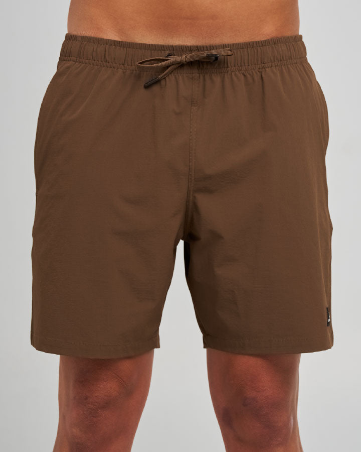 The Mad Hueys Freestyle 18 inch Swim Volley Short in walnut - detail