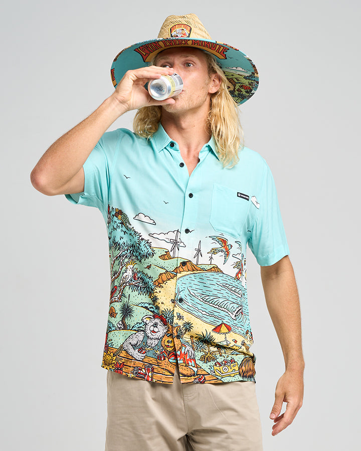The Mad Hueys Oz Straya Short Sleeve Woven Shirt - Aqua (view 5)