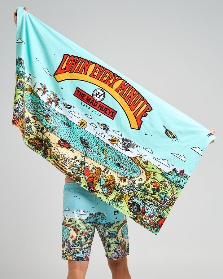 The Mad Hueys Oz Straya Beach Towel Aqua - detail view