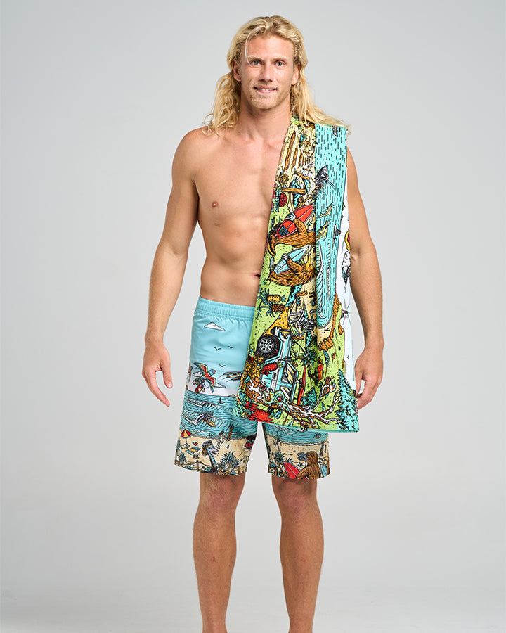The Mad Hueys Oz Straya Beach Towel Aqua - print detail