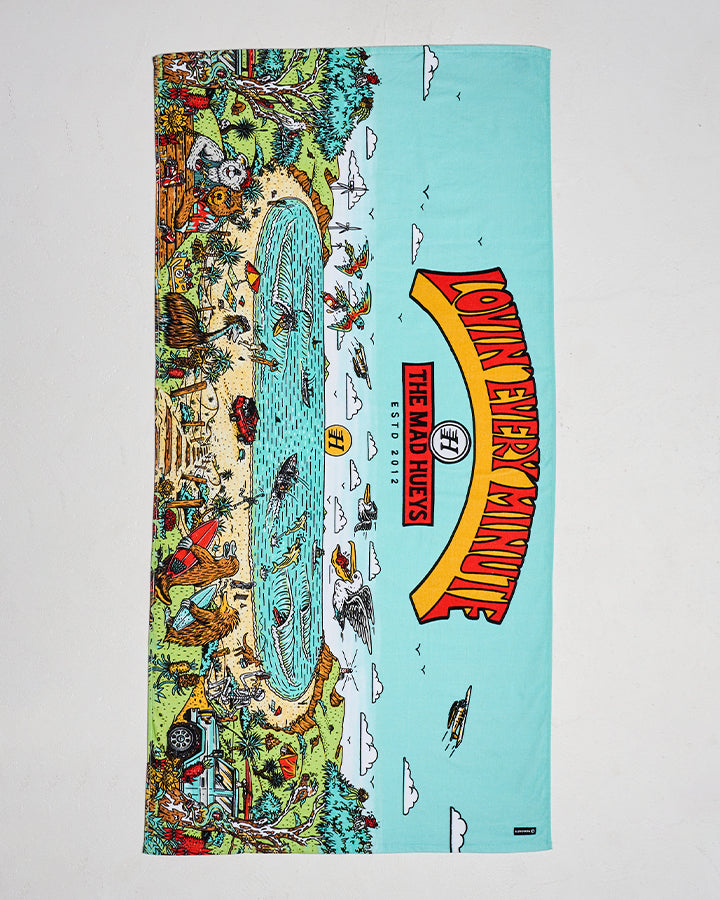 The Mad Hueys Oz Straya Beach Towel Aqua - full towel view