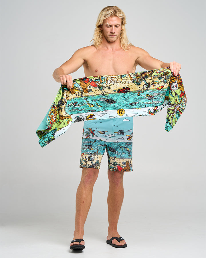 The Mad Hueys Oz Straya Beach Towel Aqua - folded view