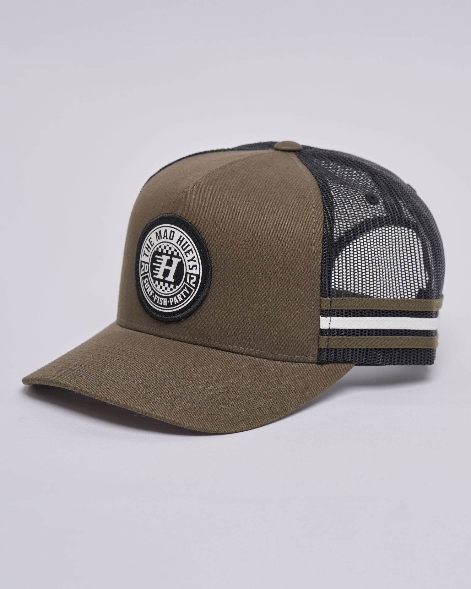 Mad Hueys Checker Hueys Twill Trucker in olive - side