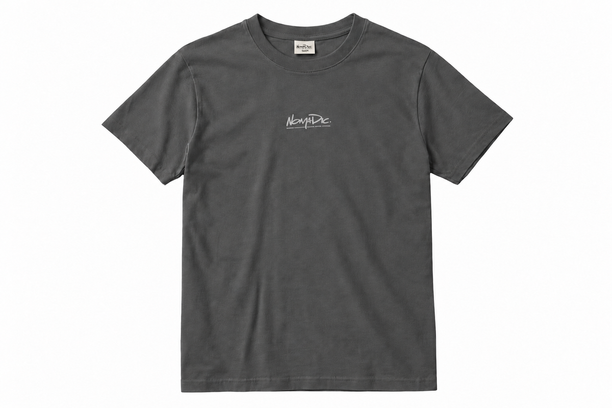 Nomadic Big Sur relaxed tee in charcoal with chest script logo