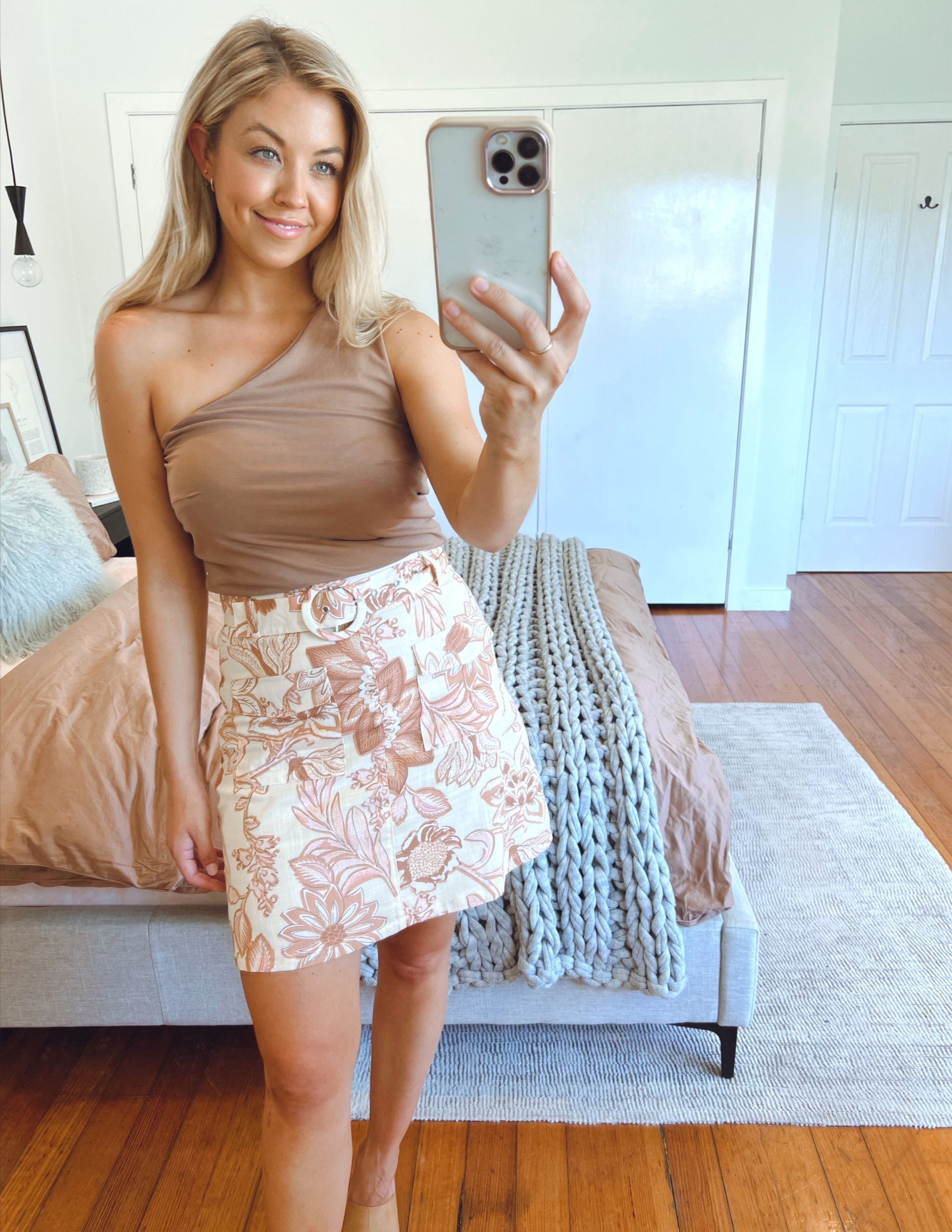 Sass Bec One Shoulder Top Mocha Brown - worn on model