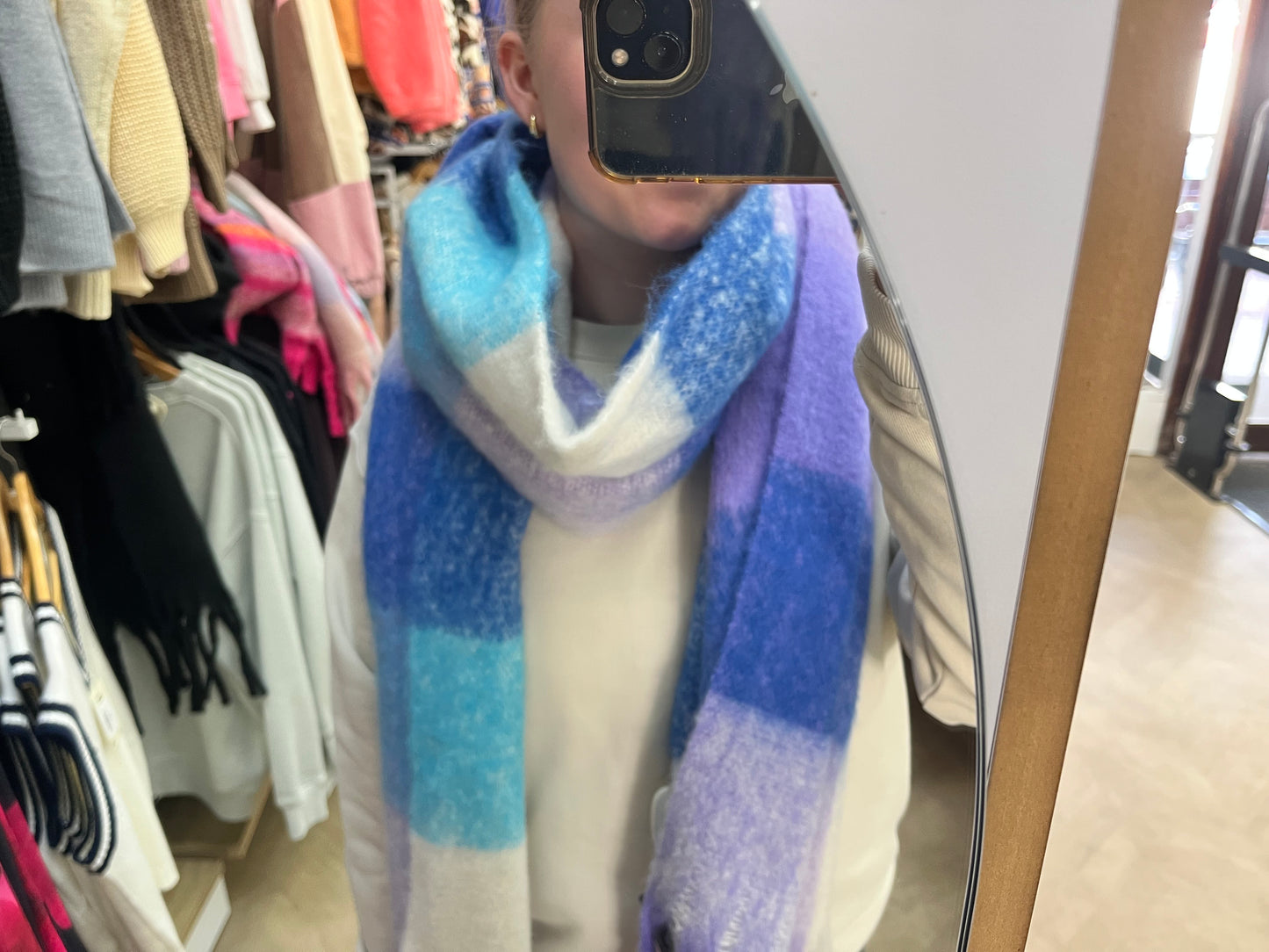 Tassel Scarf - Blue / Lavender Check