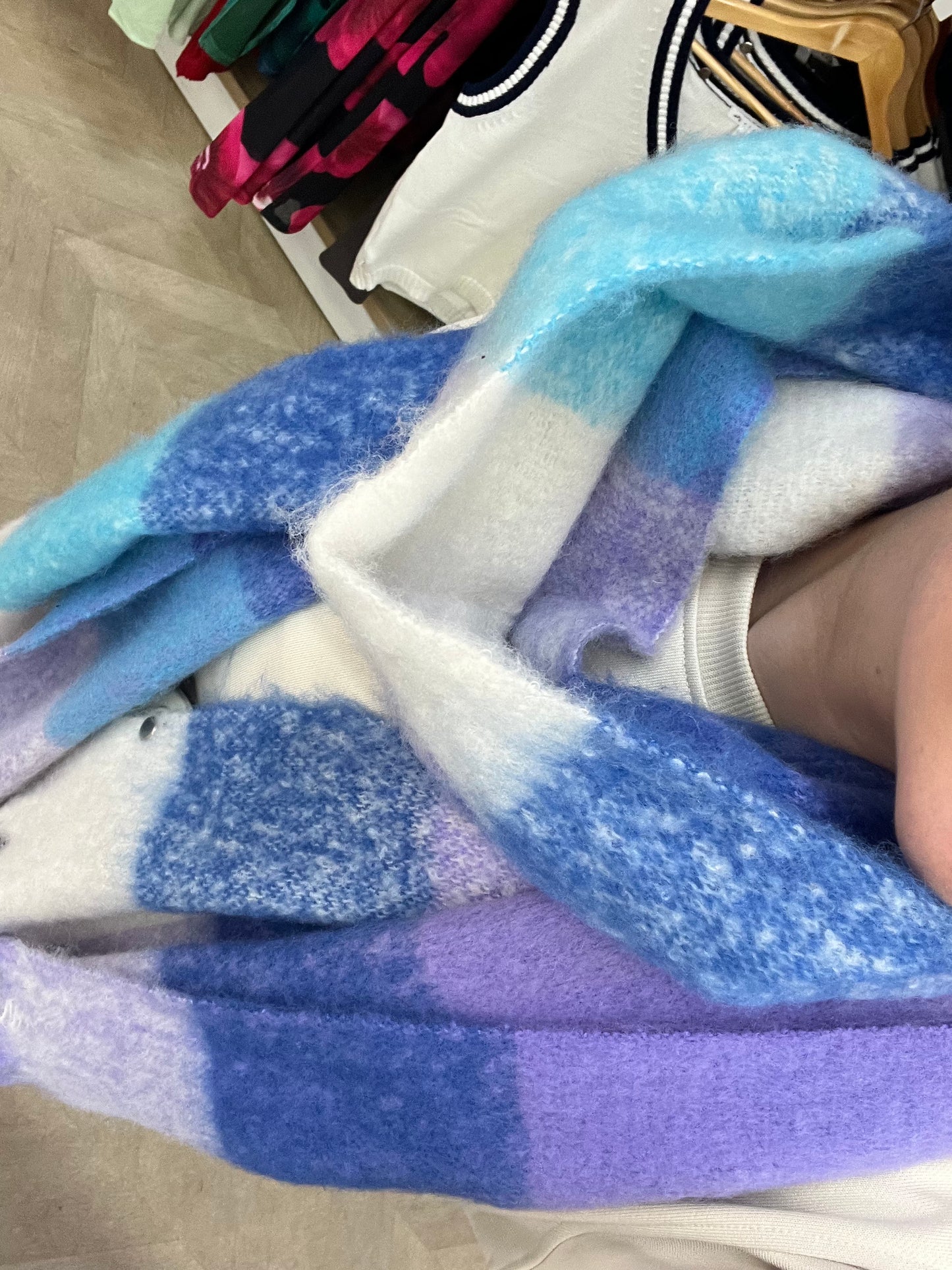 Tassel Scarf - Blue / Lavender Check