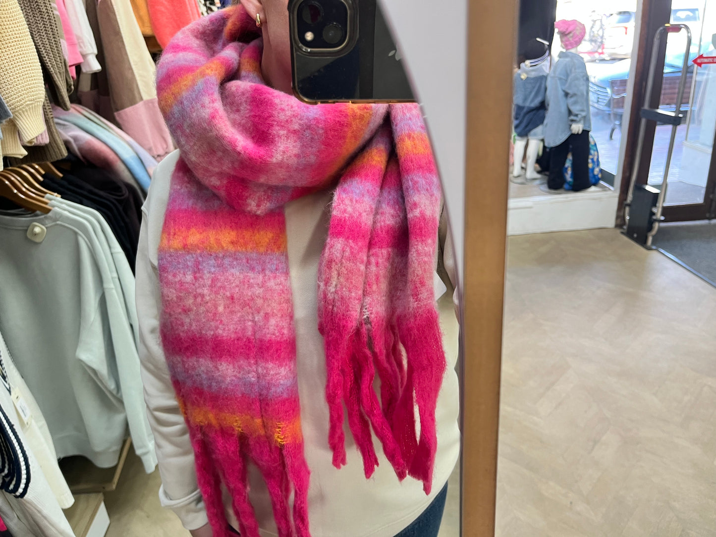 Tassle Scarf - Hot Pink / Lavender Stripe