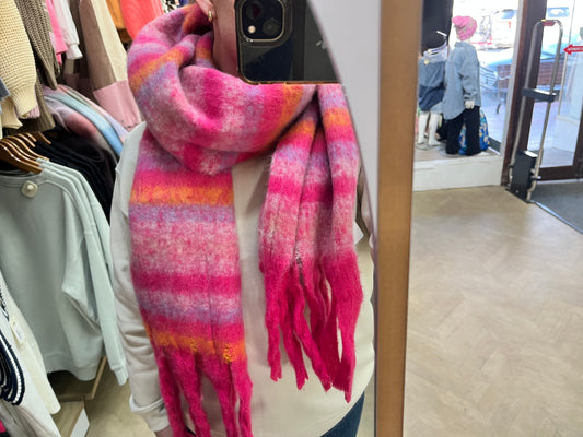 Tassle Scarf - Hot Pink / Lavender Stripe