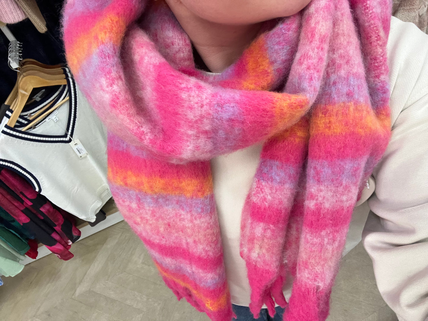 Tassle Scarf - Hot Pink / Lavender Stripe