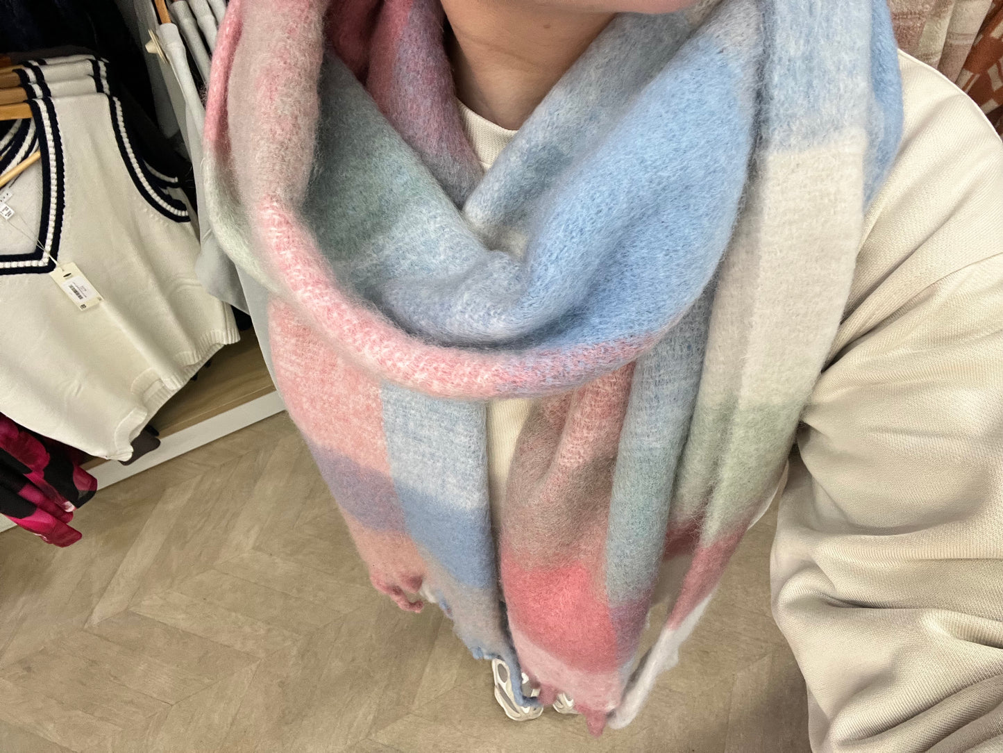 Tassel Scarf - Pastel Multi Check