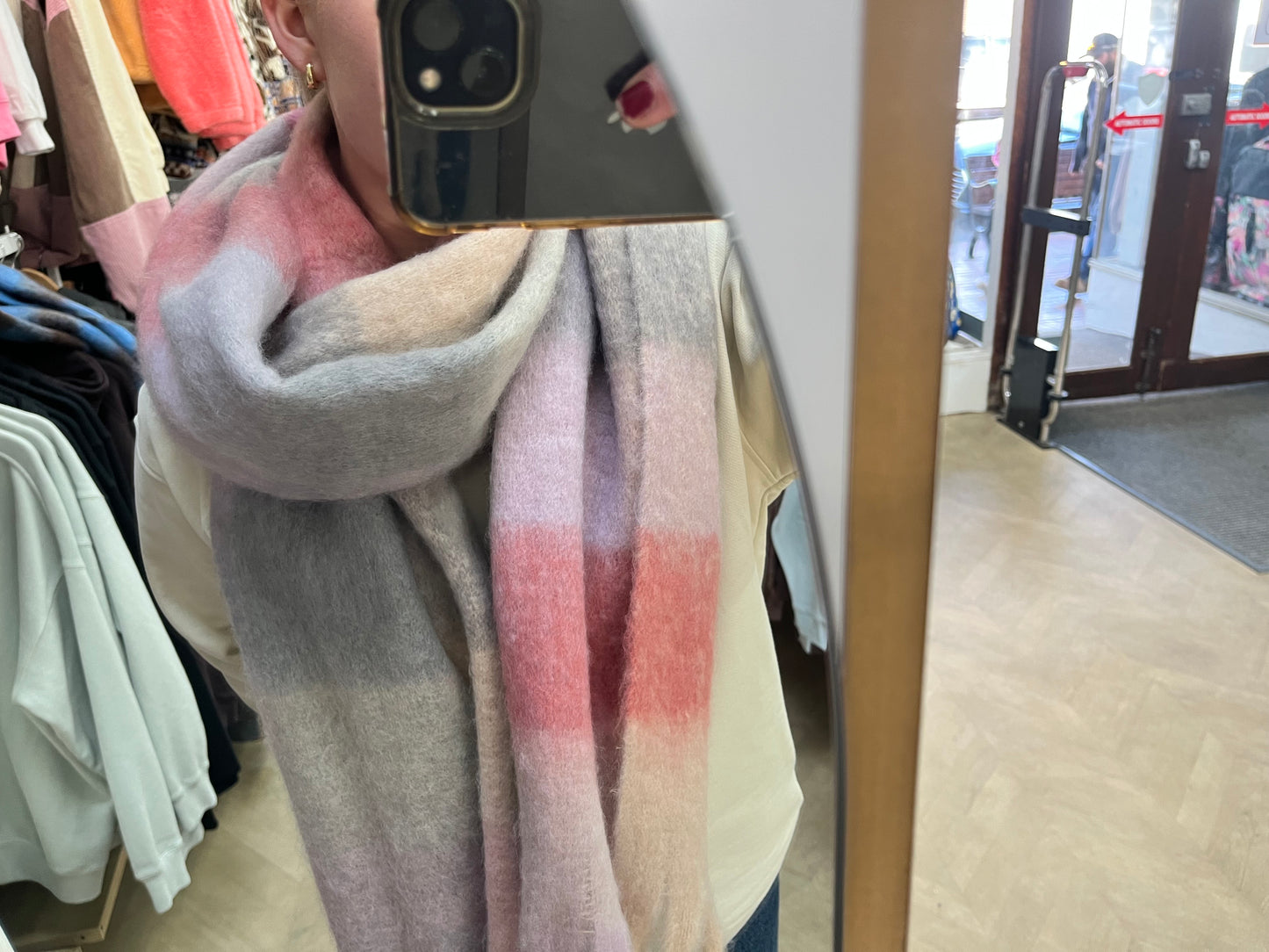 Tassel Scarf - Pink / Neutral Check