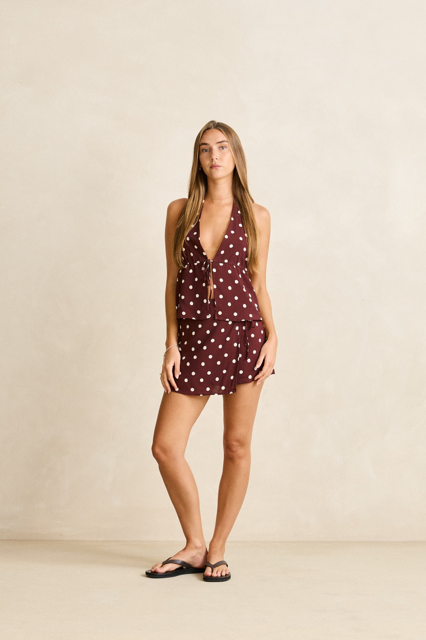 Polka Halter Top - Cafe - Catani Clothing