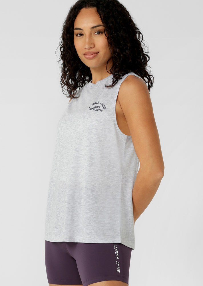 Lorna Jane Lotus Muscle Tank - Light Grey Marl (view 4)