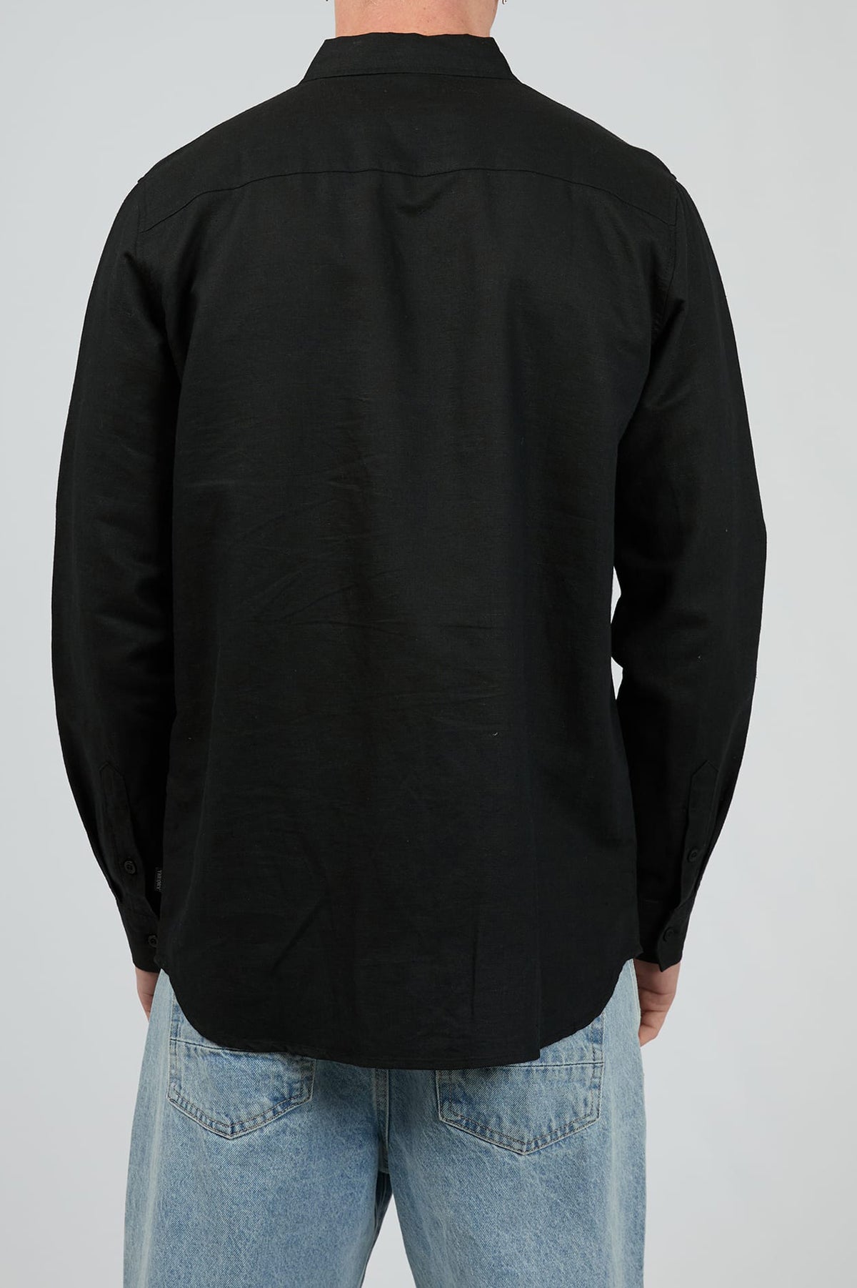 Silent Theory Linen Long Sleeve Shirt - Black (view 3)
