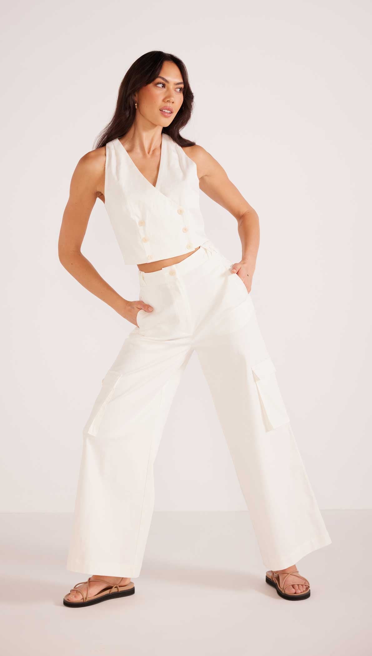Lottie Cargo Pants - White