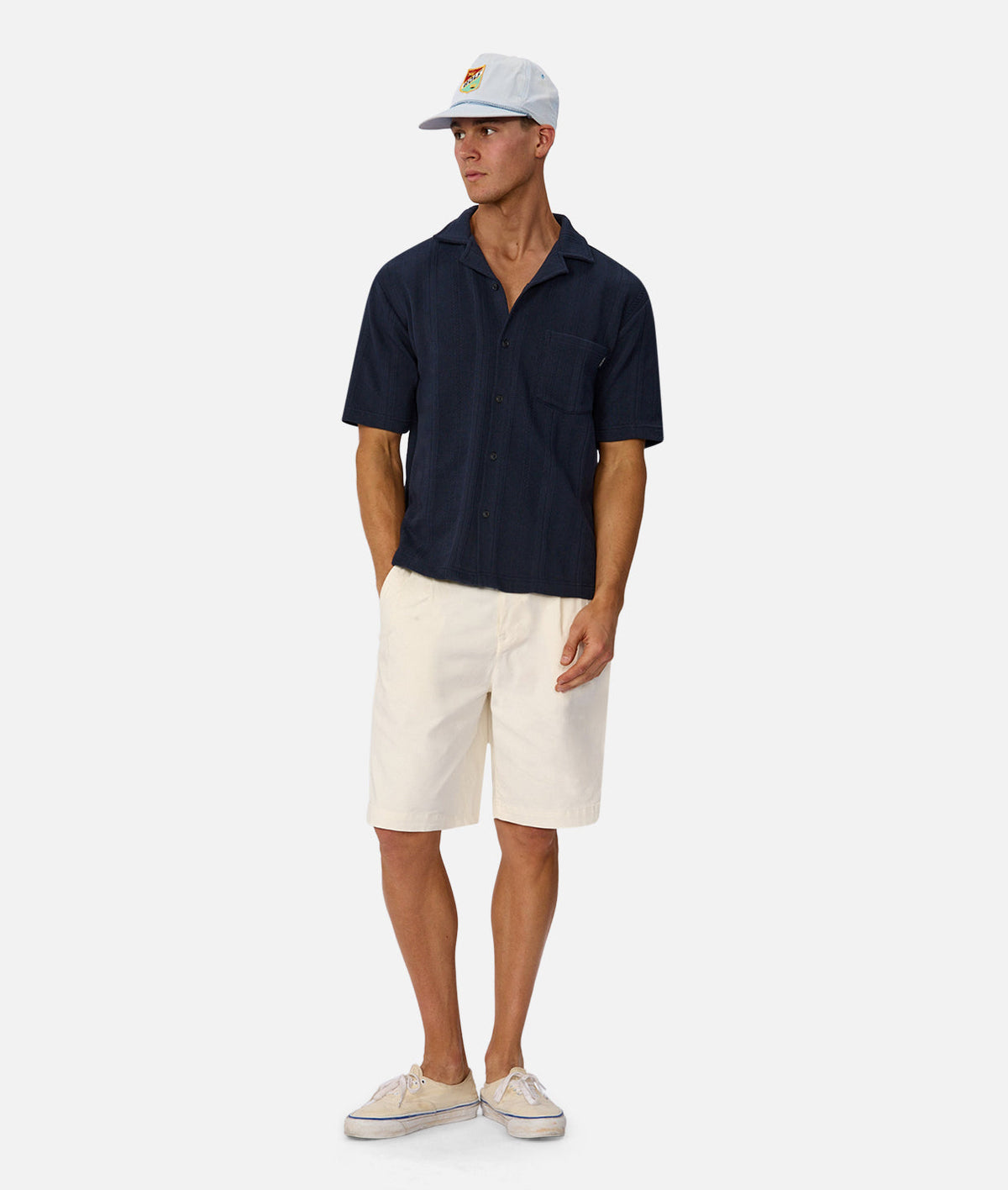 Industrie The Malaga Short Sleeve Shirt in New Navy - detail