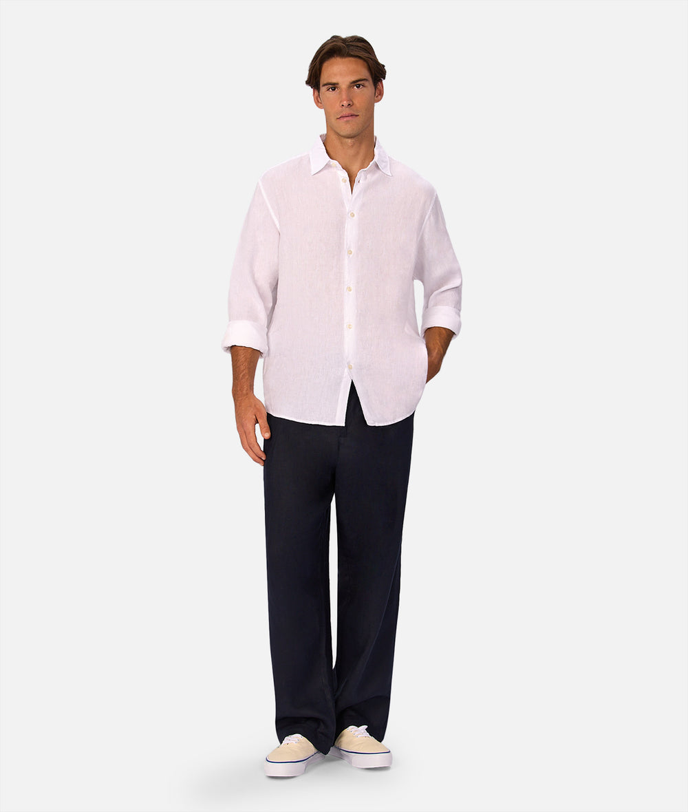 The St Martins Long Sleeve Linen Shirt - Winter White