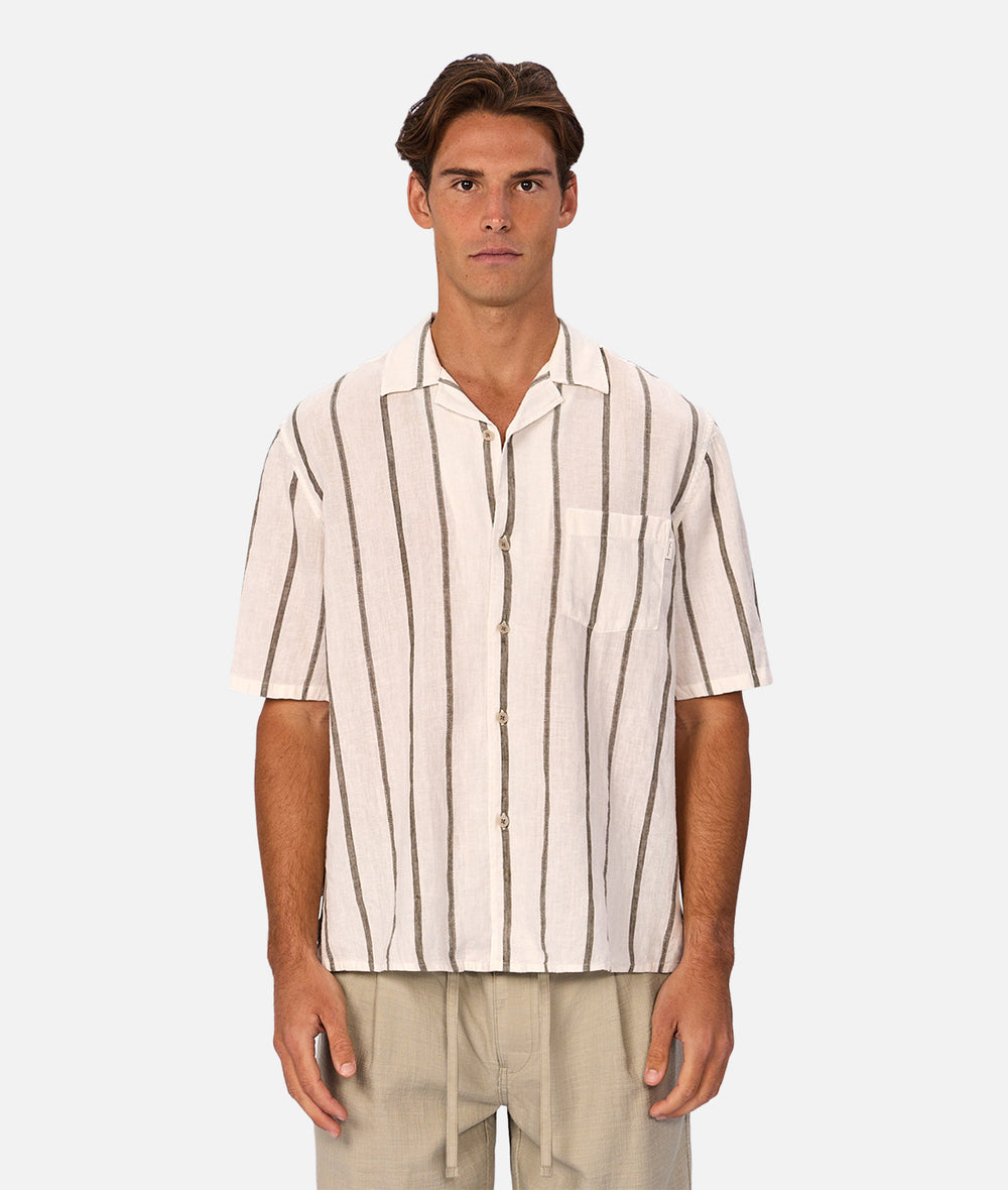 The Mulholland Short Sleeve Shirt - Off White / Olive