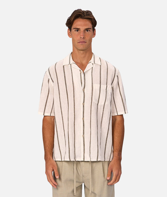 The Mulholland Short Sleeve Shirt - Off White / Olive