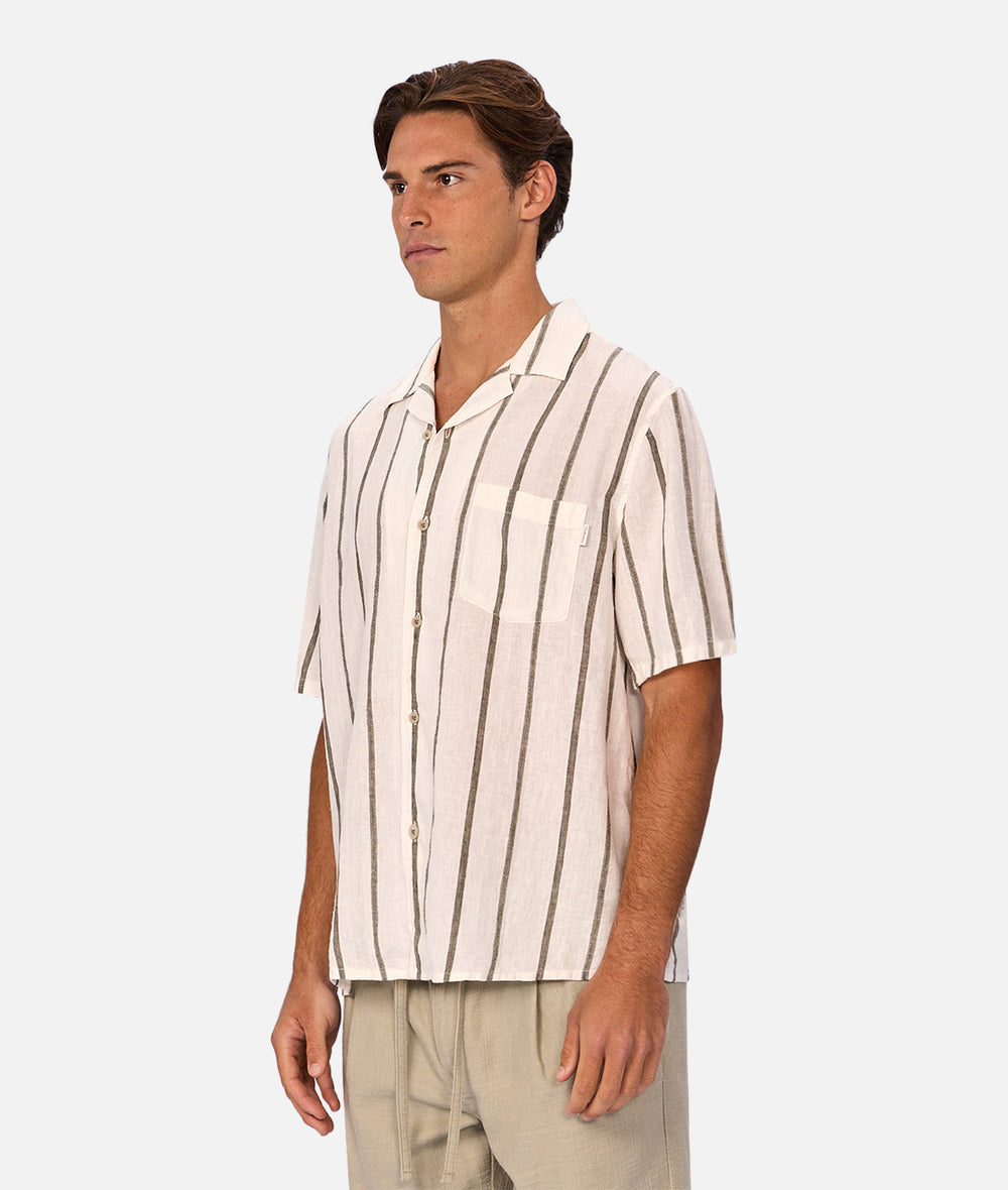 The Mulholland Short Sleeve Shirt - Off White / Olive