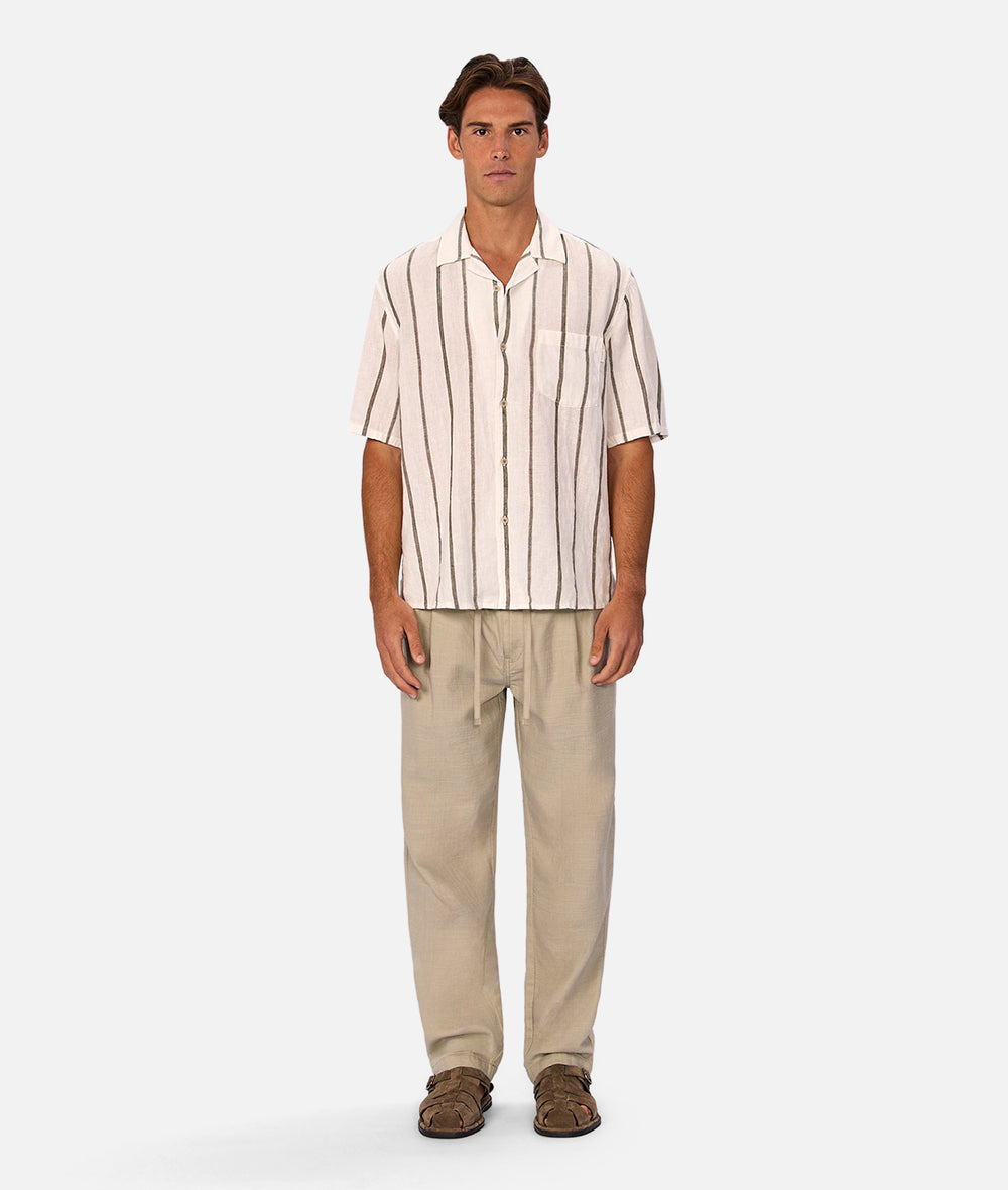 The Mulholland Short Sleeve Shirt - Off White / Olive