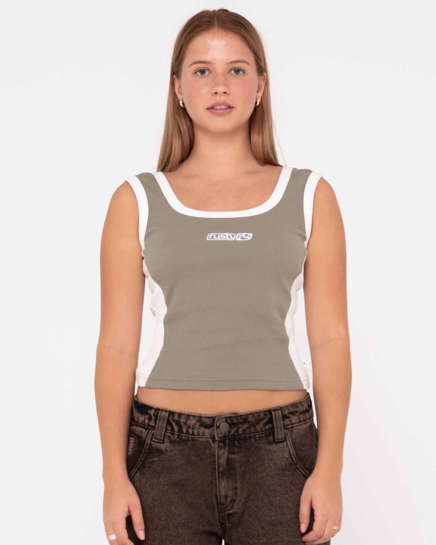 Nineties Ribbed Skimmer Length Tank - Shadow Army