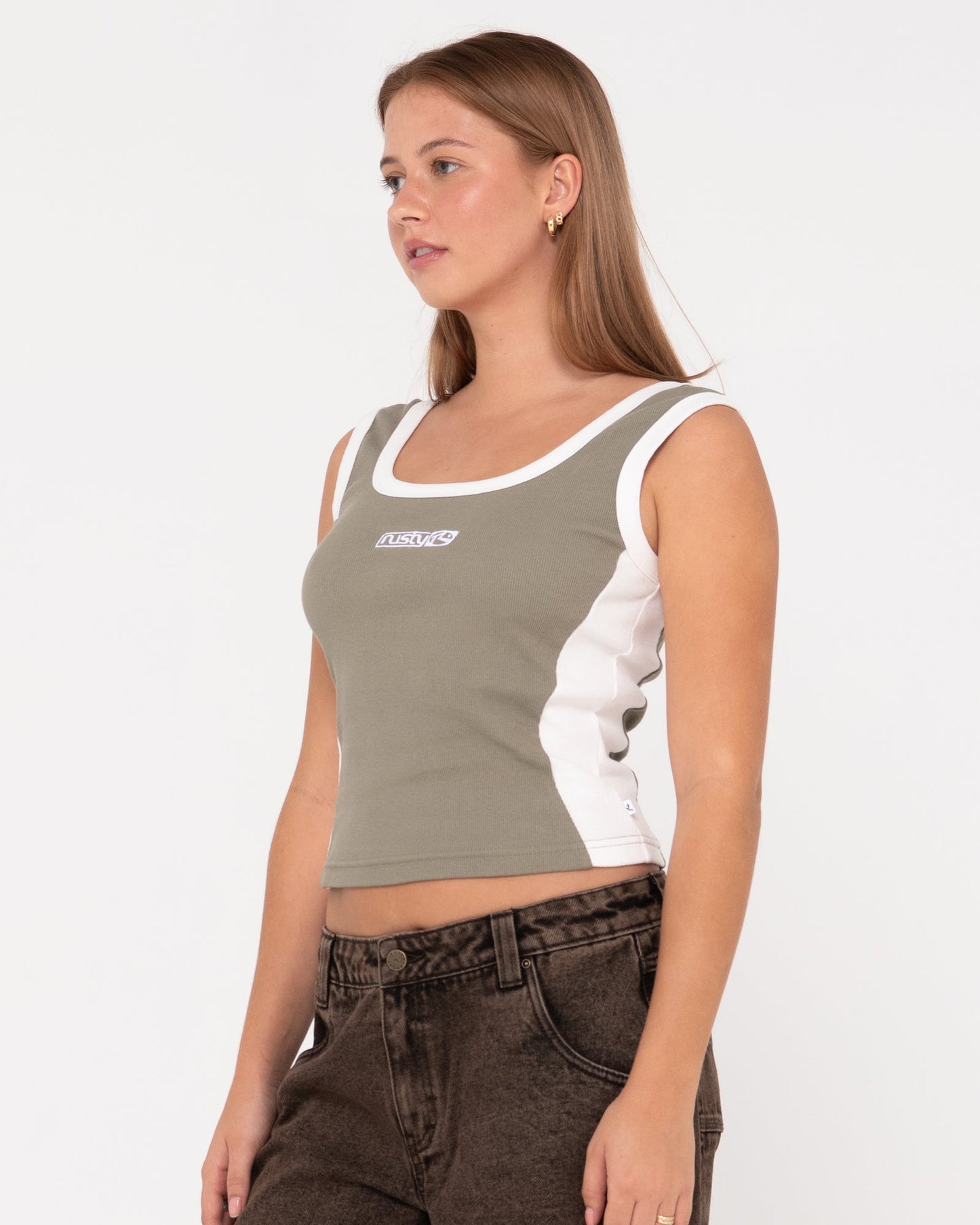 Nineties Ribbed Skimmer Length Tank - Shadow Army