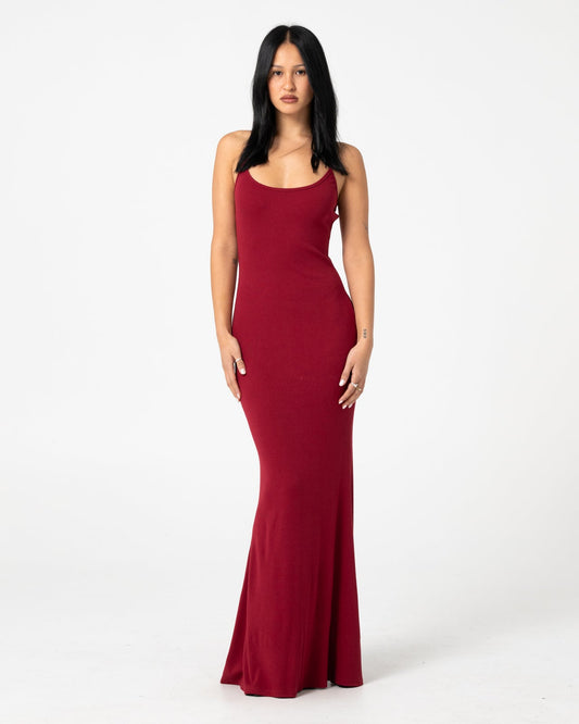 Nicky Fitted Slip Maxi Dress - Cherry Red